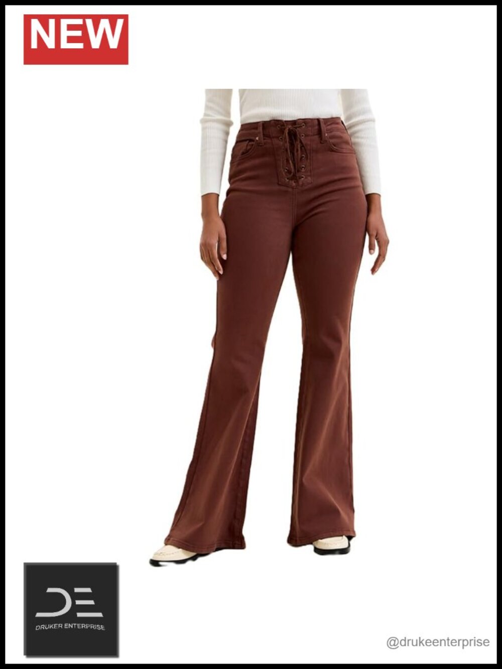 Ultra Flare Jeans with Lace-Up Detail High Rise Cotton Stretch Denim